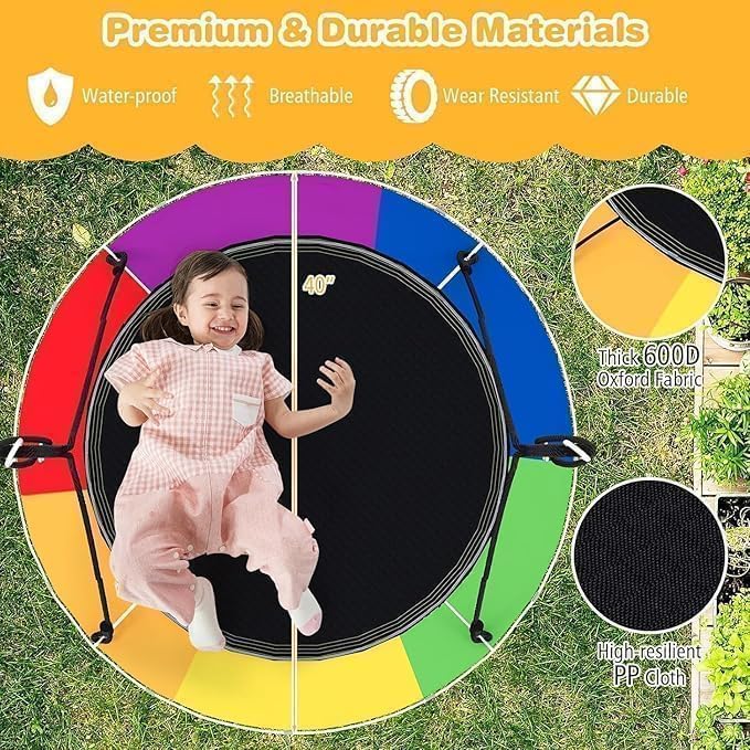 بيكاسيو MONOCUS™ أرجوحة الأطفال الصغار، أرجوحة شجرة على شكل صحن مع حبال متعددة الخيوط للاستخدام في الهواء الطلق والداخلي وملاعب الأطفال، بالإضافة إلى حزامين إضافيين للتعليق، مجموعات الصالات الرياضية، الفناء الخلفي - Image 3