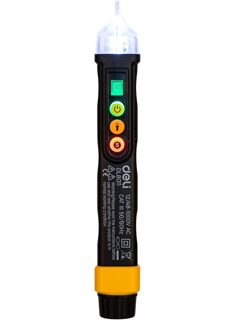 Deli Contactless Voltage Tester 12-1000V AC - Adjustable Sensitivity with 3-Color LED Indicators - Non-Contact Electrical Detector - Image 1