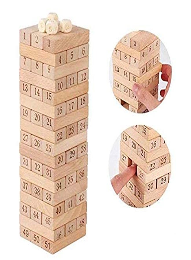 51-Piece Giant Tumble Tower Blocks Game - Wooden Stacking Game with Dice Set for Family Fun, Kids & Adults - Image 2