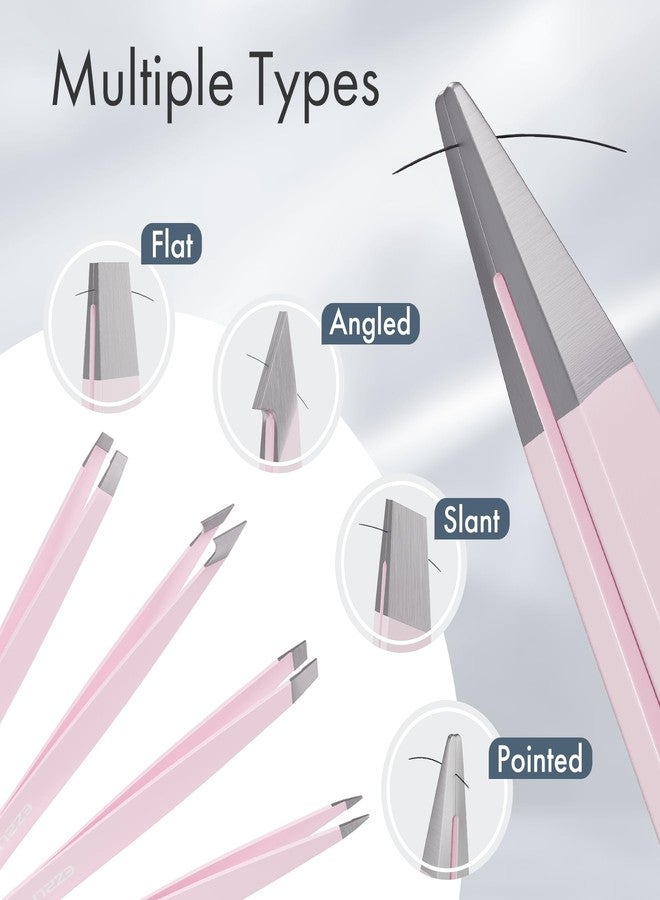EZ2LIVE Tweezers for Women Facial Hair, Eyebrow Kit with Tweezers for Women and Men, 8 Pack Precision Tweezers Set, Splinter, Ingrown Hair Removal Kit, Stainless Steel Tweezers for Eyebrow, Light Pink - Image 3