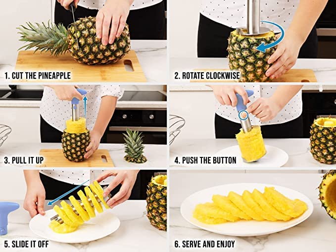Seven Moon Stainless Steel Pineapple Corer and Slicer Tool with Sharp Built in Blade for Easy Coring and Ring Slices (Pack of 1, Random Colour) - Image 2