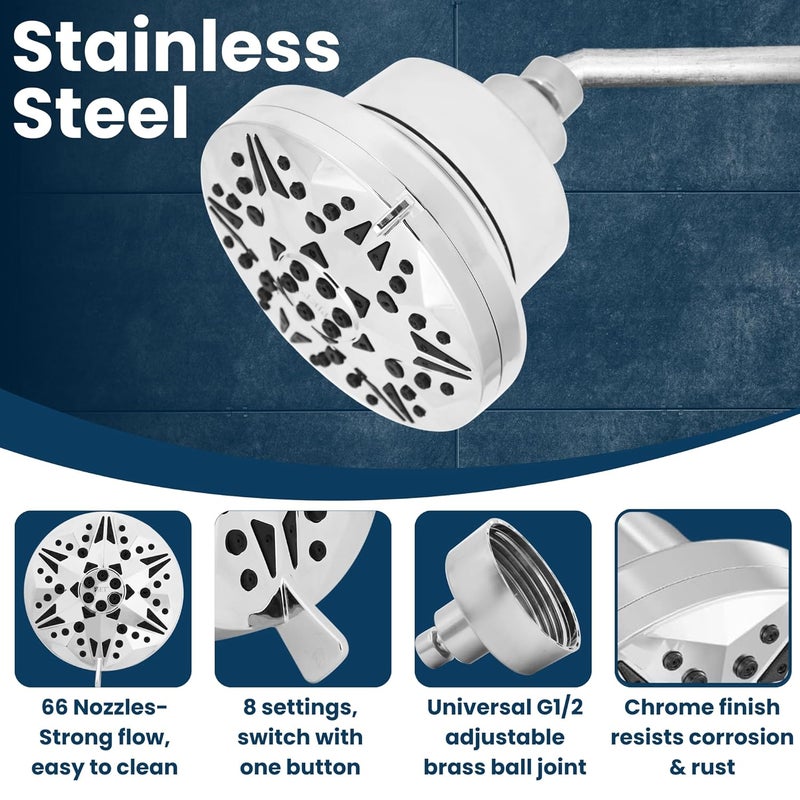 PJET Multiflow Hard Water Softener for Shower | Stainless Steel Polished Bathroom Water Filter for Shower Head | Softener with Purifier Cartridge for Tanker & Borewell Water - Image 4