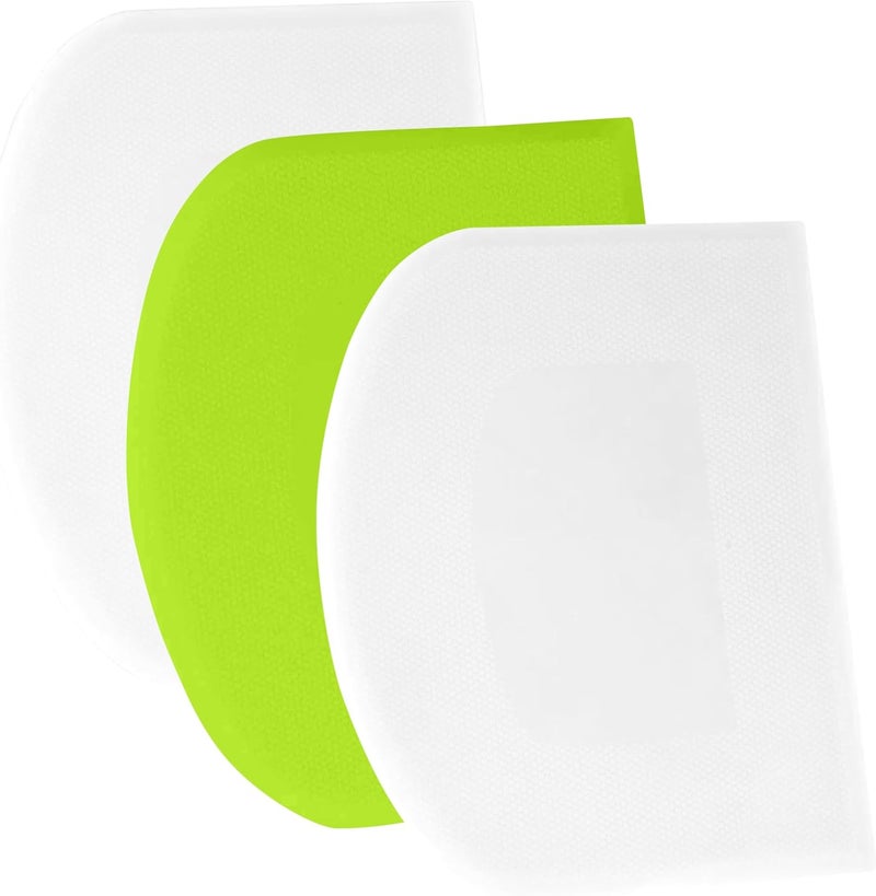 SURDOCA Dough Scraper Bench Scraper - 3P 5.9x4.3" Plastic Flexible Bowl Scraper, Sharp Edge & Angles Cake Scraper. Non-Slip Bakeware Decorating Tools Sculpting & Modeling Tools - White+Green+White - Image 1