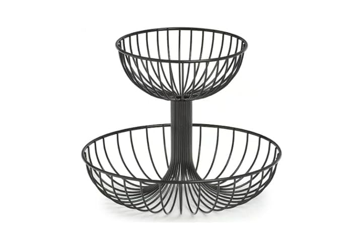 Grofly 2 Tier Metal Fruit Basket Kitchen Storage Rack Metal Fruit Bowl Double Layer Fruit Basket Stand for Storing Organizing Vegetables Net Fruits Basket for KitchenMetal Wire Storage Baskets - Image 1