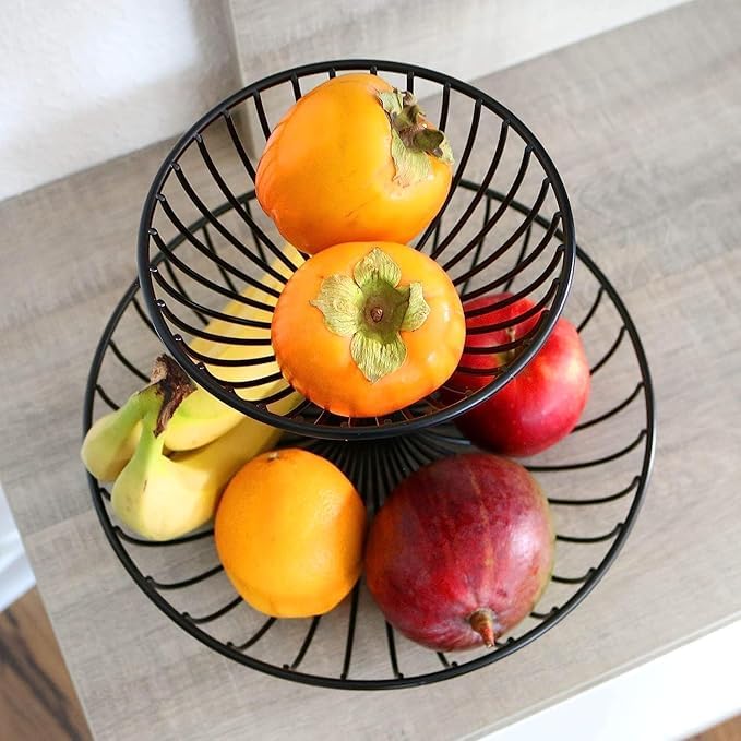 Grofly 2 Tier Metal Fruit Basket Kitchen Storage Rack Metal Fruit Bowl Double Layer Fruit Basket Stand for Storing Organizing Vegetables Net Fruits Basket for KitchenMetal Wire Storage Baskets - Image 5