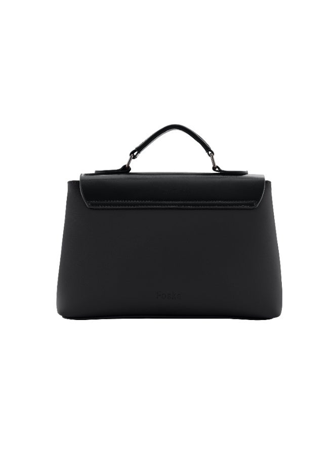 فوسكا شنطة Foska نسائية جلد كروس وكتف مع وشاح أنيق – شنطة يد بمقبض علوي لون أسود - Image 4