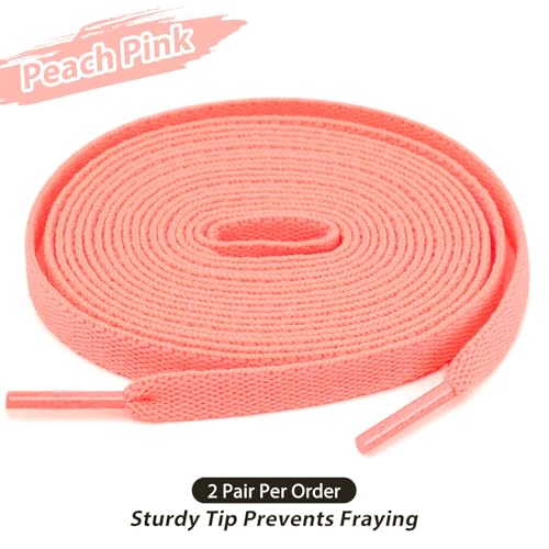 Puzeam 2 Pair Upgrade Tight Weave Flat Shoe Laces for Sneakers 28 Colors 5/16" Wide Replacement Shoelaces for Adults and Kids (Peach Pink, 150 cm) - Image 3