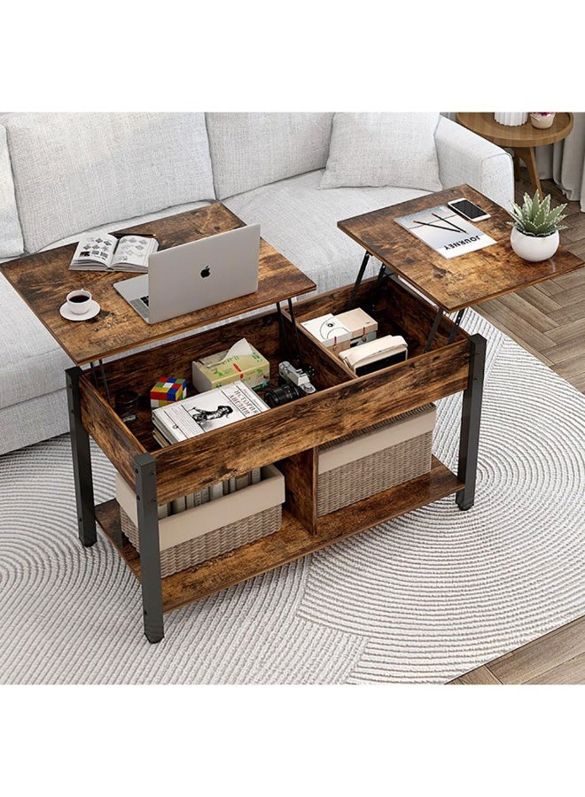 Lift Top Coffee Table, Wooden Coffee Table with Storage, Lift Tabletop and Hidden Compartment, Retro Modern Small Center Table for Living Room, Brown, SJZ120 - Image 2