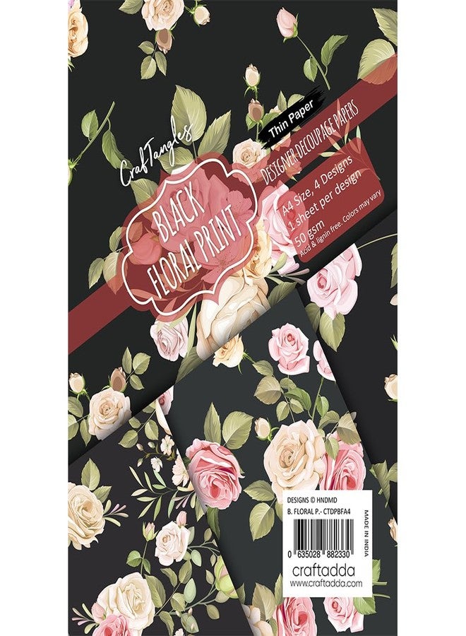 CrafTangles مجموعة ورق ديكوباج كرافت تانجلز - طبعة زهور سوداء (A4) - 4 أوراق - Image 3
