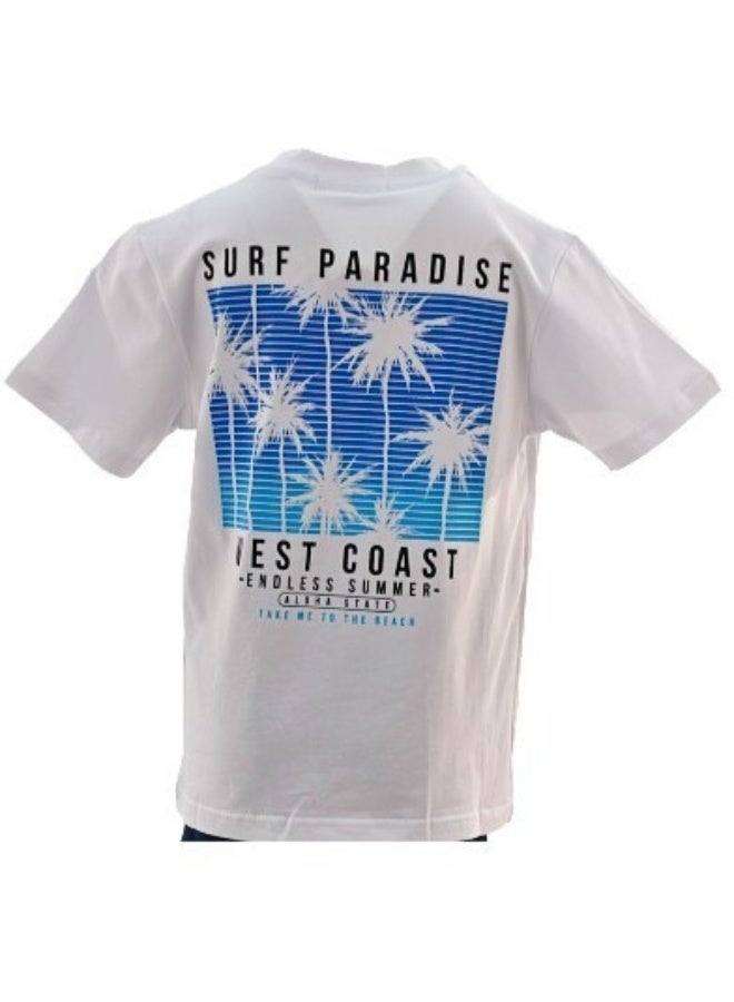 JOANNA JOANNA 22KY0203B Boy's West Coast Endless Summer Print Round Neck Short Sleeve T-Shirt - White - Image 3