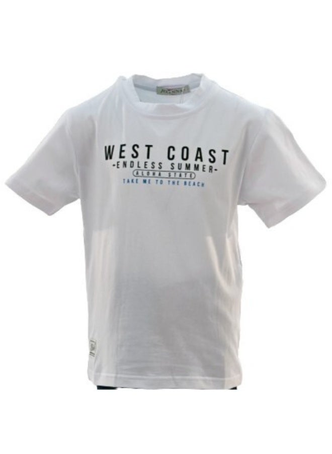 JOANNA JOANNA 22KY0203B Boy's West Coast Endless Summer Print Round Neck Short Sleeve T-Shirt - White - Image 1