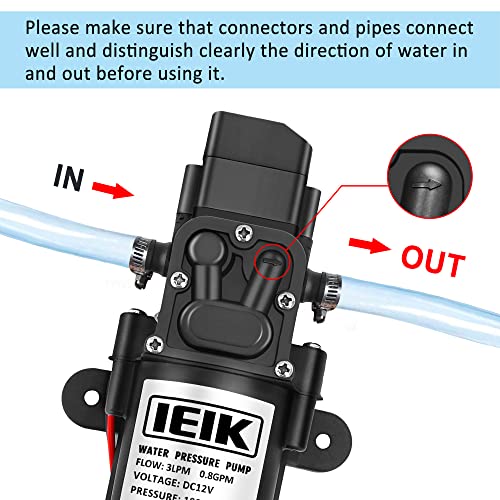 IEIK 12 Volt Diaphragm Pump 3LPM 0.8 GPM 100PSI Self Priming Sprayer Pump 12V DC Fresh Water Pump Water Pressure Switch for RV Camper Marine Boat Lawn (30W) - Image 3