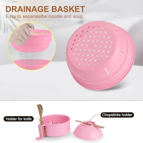 UUGLAM Ramen Bowl Set, Ramen Cooker 33 oz, Ramen Bowls with Chopsticks and Spoon, Microwave Pasta Cooker, Ramen Bowl Microwave Gift College Dorm Essentials for Girls (Pink) - Image 4