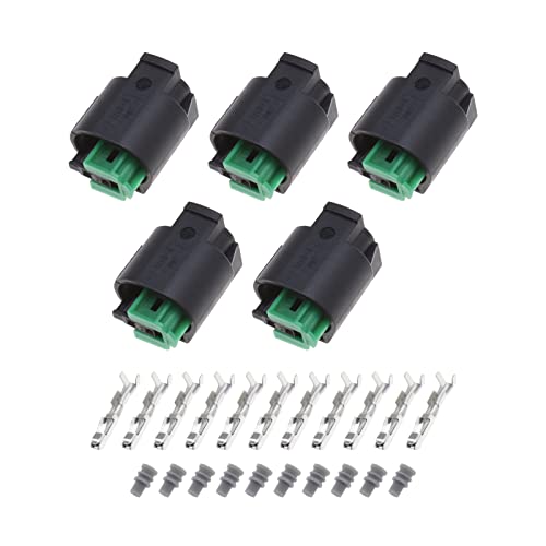 SING F LTD 5 Sets 2 Pin Temperature Sensor Connector 1-967644-1 968405-1 Female Connectors Sensor Plug Kit with Terminals Seals - Image 1