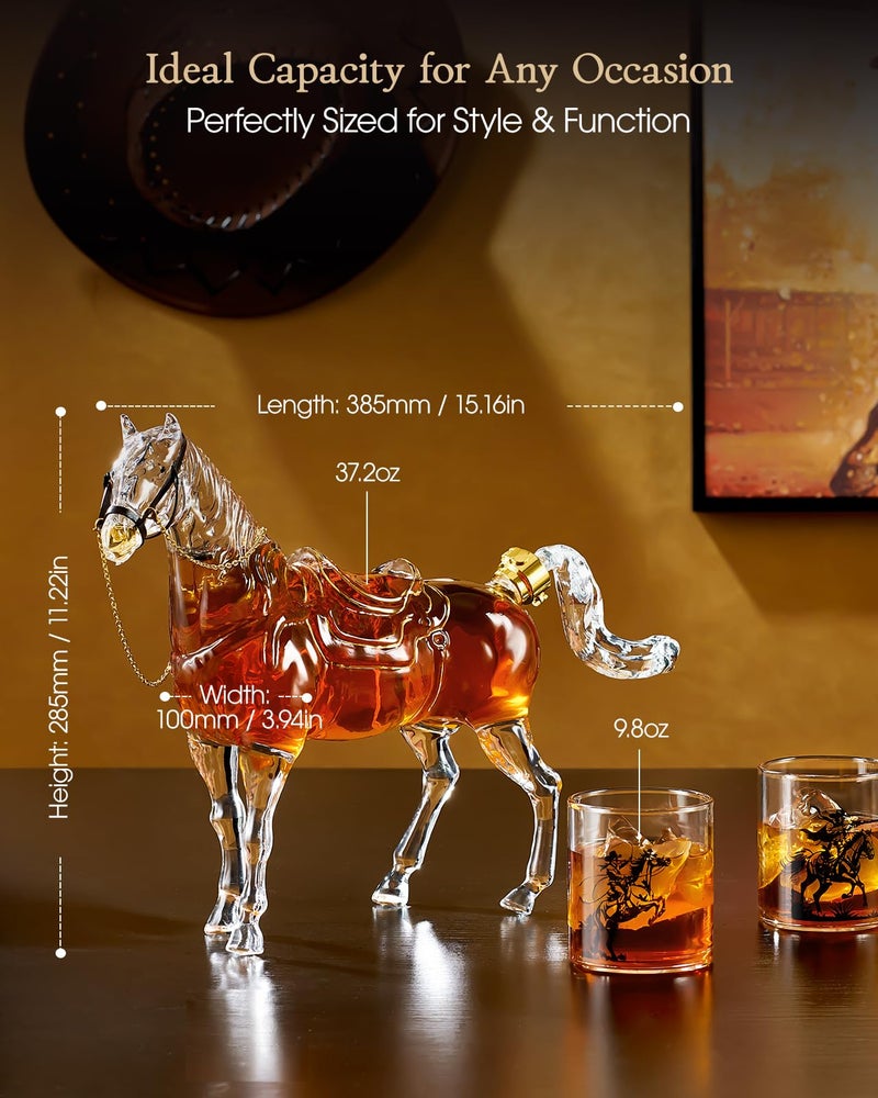 Kollea Birthday Gifts for Men Dad, Horse Whiskey Decanter Set with 2 Cowboy Glasses, Liquor Dispenser for Home Bar, Alcohol Gift for Boyfriend, Husband, Brother, Bourbon Vodka, Anniversary, Christmas - Image 4