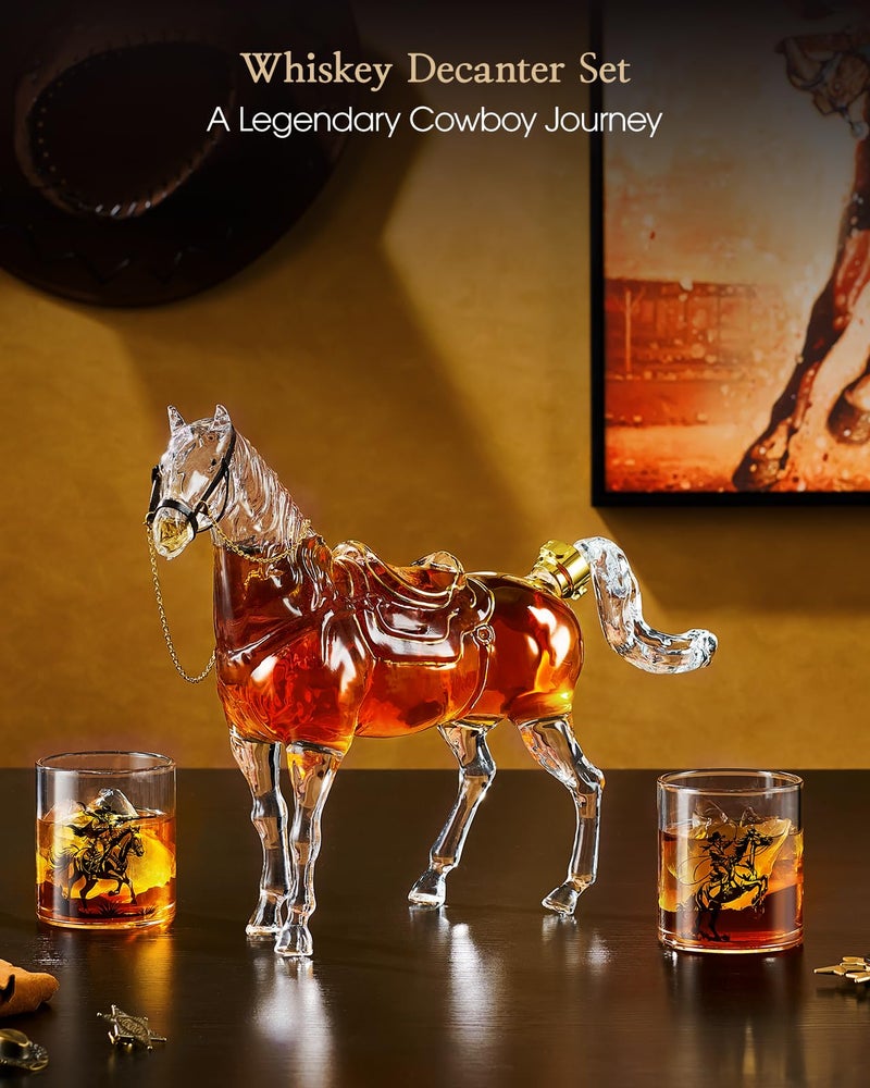 Kollea Birthday Gifts for Men Dad, Horse Whiskey Decanter Set with 2 Cowboy Glasses, Liquor Dispenser for Home Bar, Alcohol Gift for Boyfriend, Husband, Brother, Bourbon Vodka, Anniversary, Christmas - Image 2