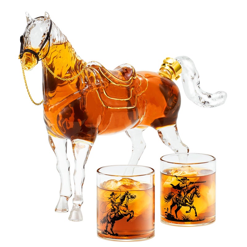 Kollea Birthday Gifts for Men Dad, Horse Whiskey Decanter Set with 2 Cowboy Glasses, Liquor Dispenser for Home Bar, Alcohol Gift for Boyfriend, Husband, Brother, Bourbon Vodka, Anniversary, Christmas - Image 1