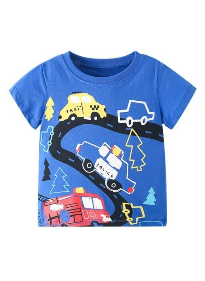 YUNIQEE Blue Printed Short Sleeve Crew Neck T-Shirt