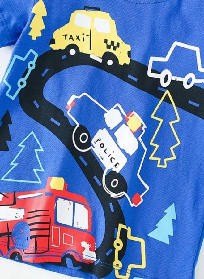 يونيكي Blue Printed Short Sleeve Crew Neck T-Shirt