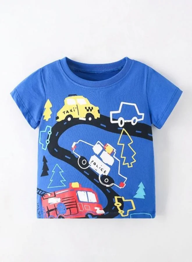 يونيكي Blue Printed Short Sleeve Crew Neck T-Shirt