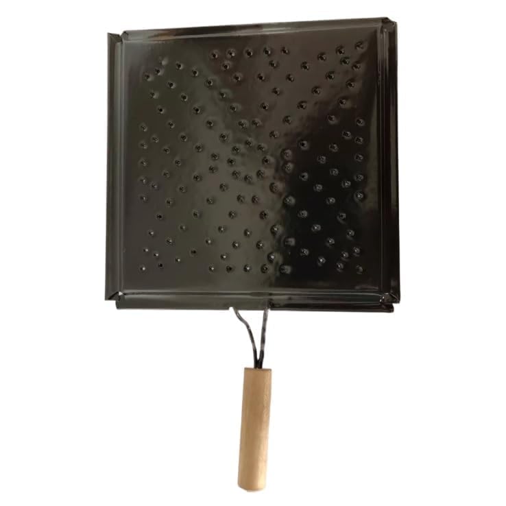 Gyanadh Gyanadh BBQ Square Toaster Stainless Steel Wooden Handle Barbeque Roaster Vegetable Grill Home Kitchen Gas Papad Jali Chapati Bhartha Chicken (Black)  - Image 2