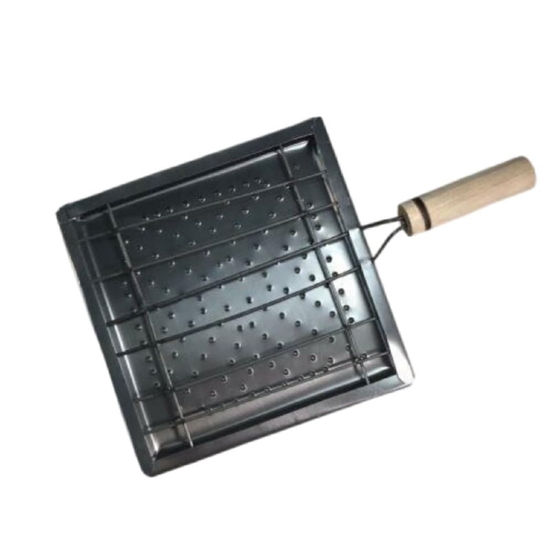 Gyanadh Gyanadh BBQ Square Toaster Stainless Steel Wooden Handle Barbeque Roaster Vegetable Grill Home Kitchen Gas Papad Jali Chapati Bhartha Chicken (Black)  - Image 1