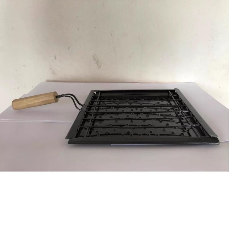 Gyanadh Gyanadh BBQ Square Toaster Stainless Steel Wooden Handle Barbeque Roaster Vegetable Grill Home Kitchen Gas Papad Jali Chapati Bhartha Chicken (Black)  - Image 4