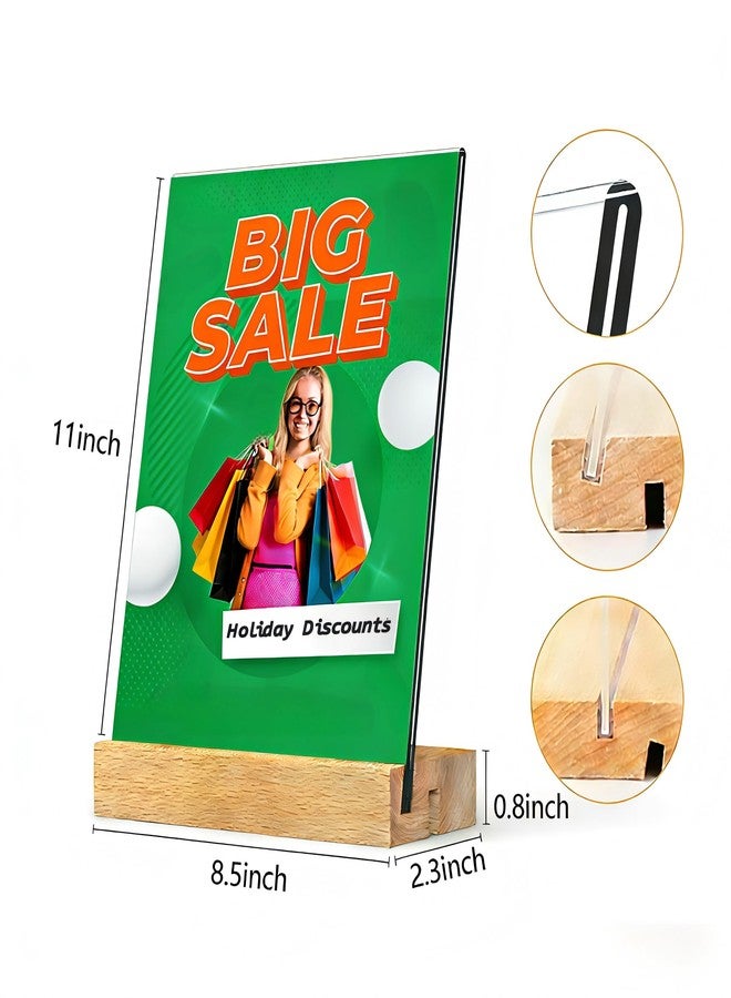 TONICE 8.5 x 11 Acrylic Sign Holder with Wood Base 3 Pack L/T Shape Vertical or Slant Back Display for Wedding, Restaurant, Store, Office, Hotel - Image 2