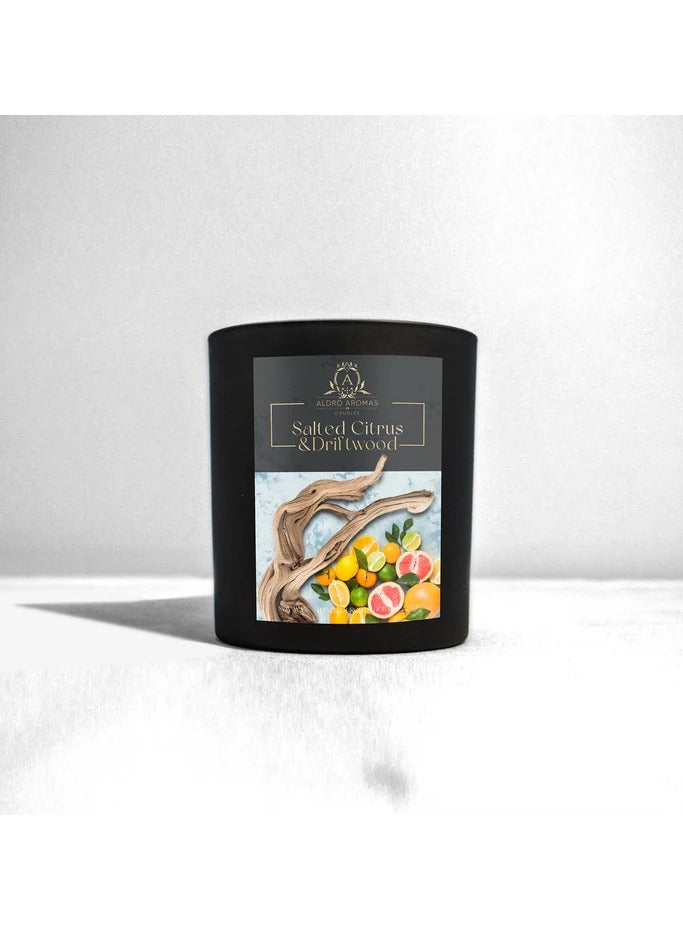 Aldro Aromas Scented Candel in Jar Long Lasting, Fragrance-Salted Citrus & Driftwood 225 Grams - Image 1