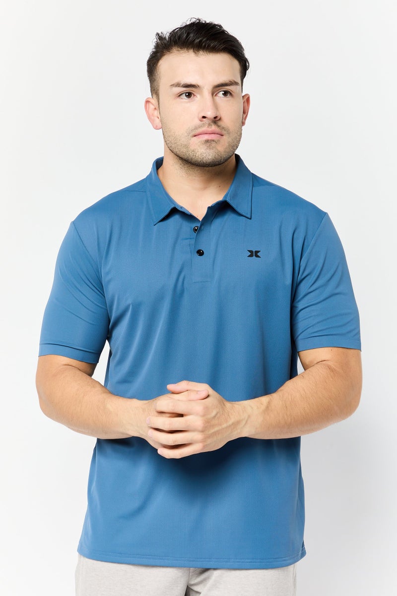 RBX Men Sportswear Fit Short Sleeves Outdoor Polo Shirt, Blue - Image 1