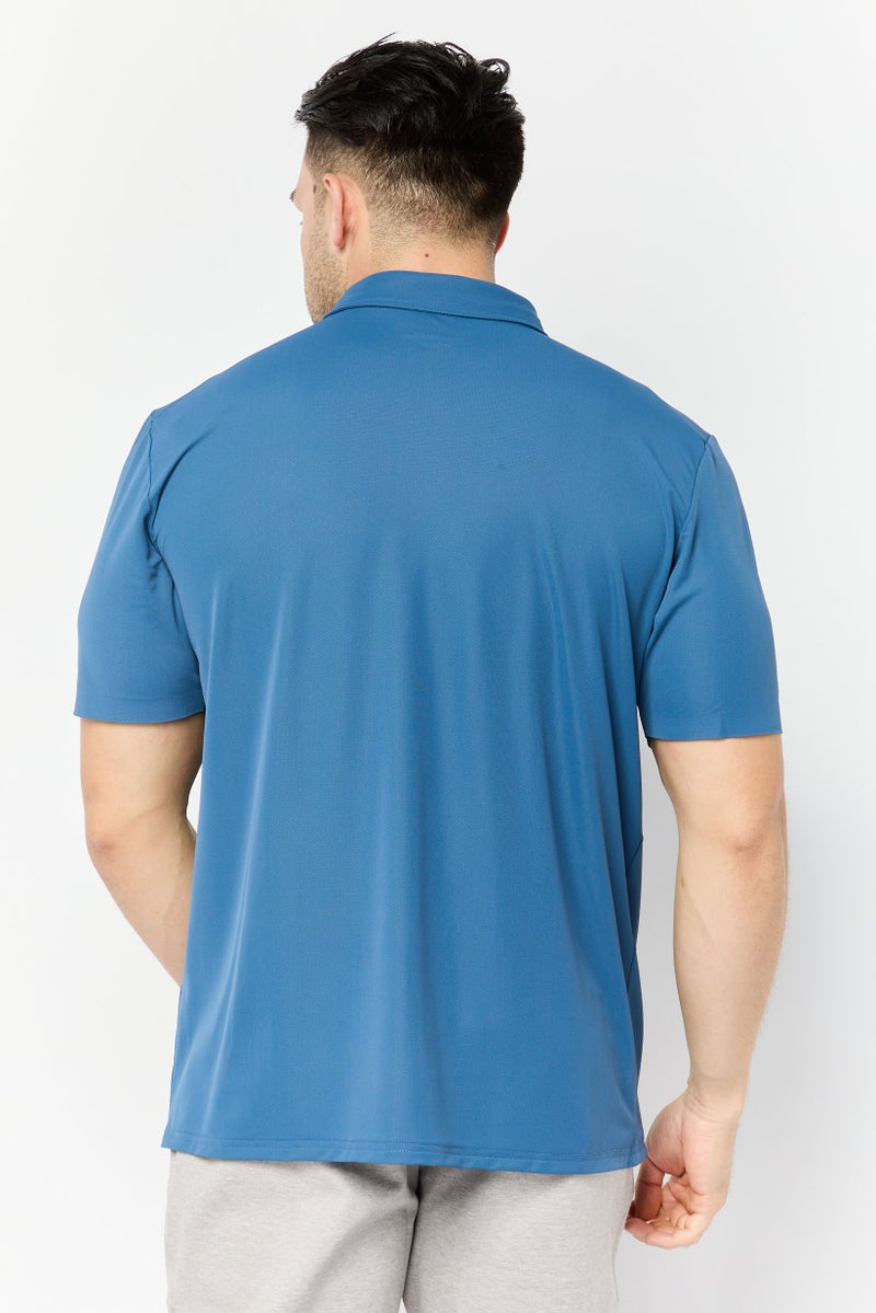 RBX Men Sportswear Fit Short Sleeves Outdoor Polo Shirt, Blue - Image 3