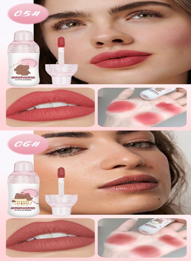 Gege Bear Milk Velvet Lip Glaze | Cute Baby Bottle Design with Bear Print | Smooth Matte Finish Lip Tint | Long-Lasting, Lightweight & Moisturizing Formula | Compact Size with 6 Rich Shades | Smudge-Proof, Weightless Texture (06# Lychee, 2.5g) - Image 5