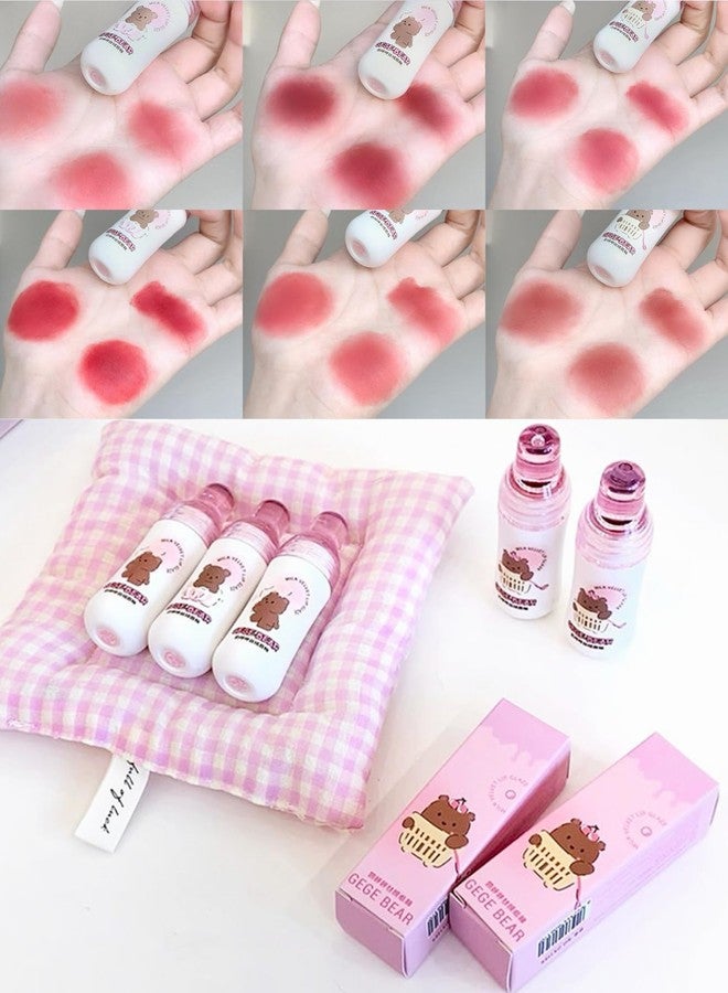 Gege Bear Milk Velvet Lip Glaze | Cute Baby Bottle Design with Bear Print | Smooth Matte Finish Lip Tint | Long-Lasting, Lightweight & Moisturizing Formula | Compact Size with 6 Rich Shades | Smudge-Proof, Weightless Texture (06# Lychee, 2.5g) - Image 1