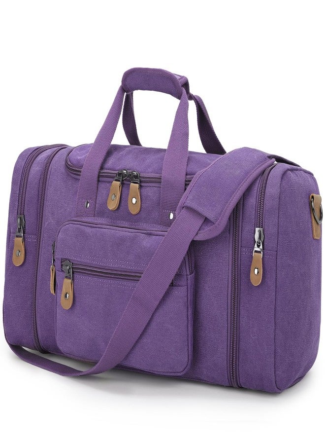 Gonex Canvas Duffle Bag for Travel 50L Expandable Duffel Weekend Overnight Bag (Purple) - Image 1