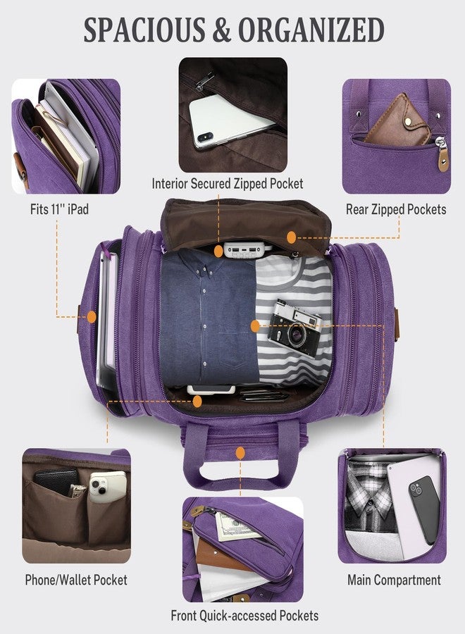 Gonex Canvas Duffle Bag for Travel 50L Expandable Duffel Weekend Overnight Bag (Purple) - Image 5
