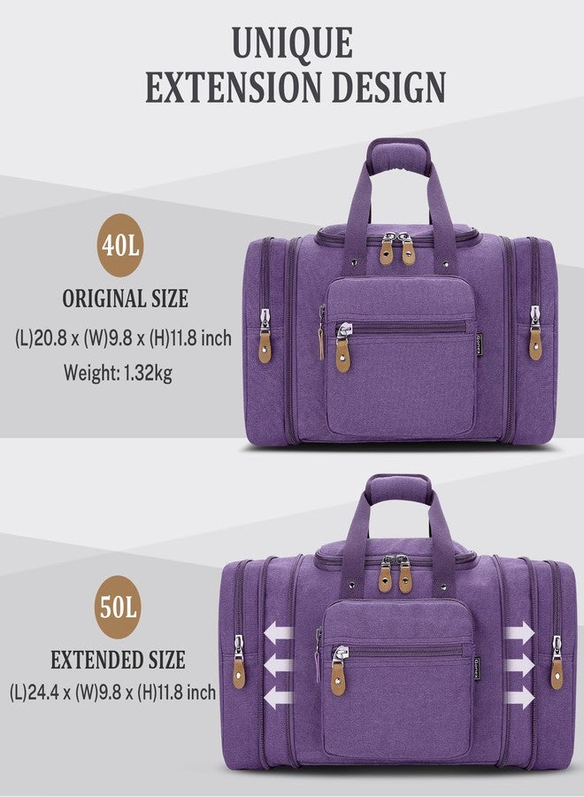 Gonex Canvas Duffle Bag for Travel 50L Expandable Duffel Weekend Overnight Bag (Purple) - Image 3