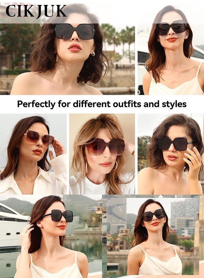CIKJUK Oversized Sunglasses Women Men Square Chic Women's Men's Sunglass Large Sun Glasses Fashion Shades UV Protection Sun Glas Black - Image 5