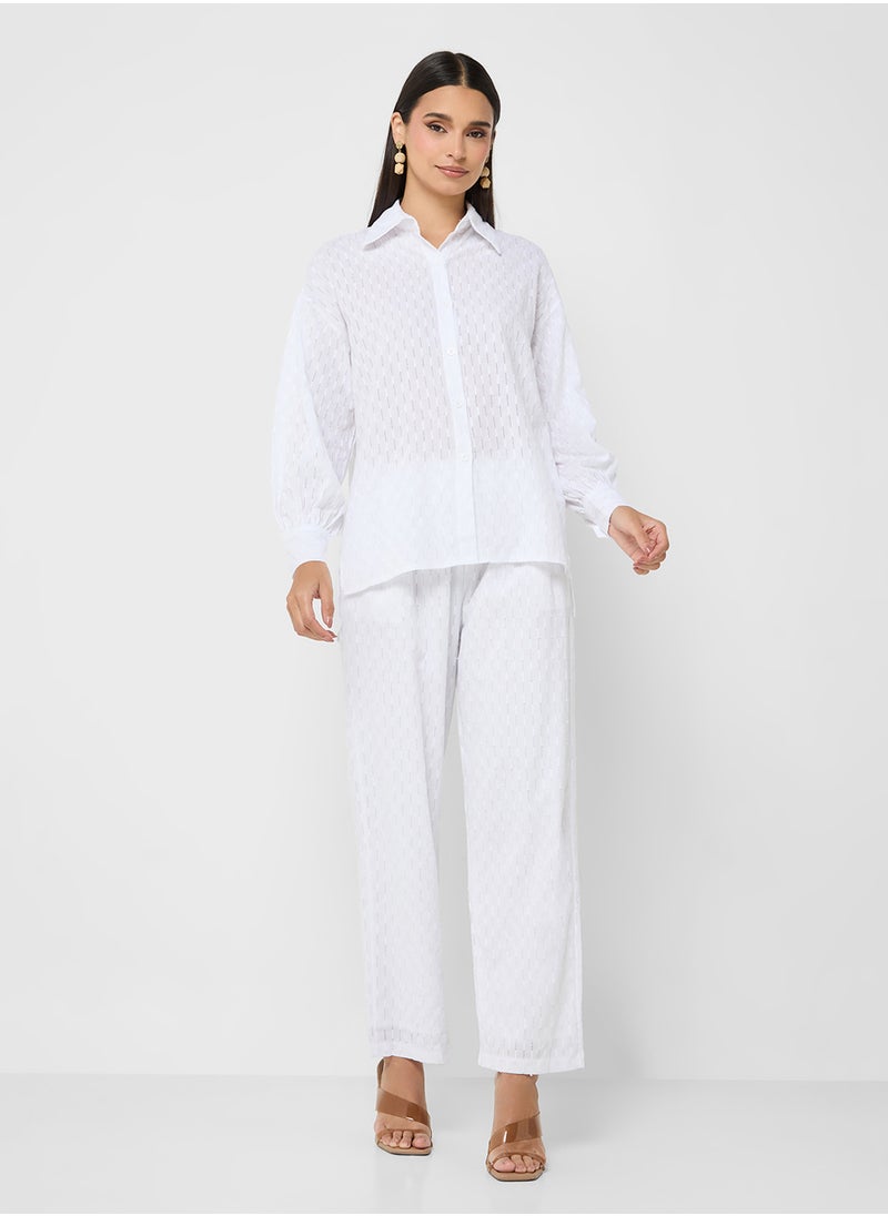 ELLA - Sheer Button Down Shirt & Pant Set - Image 1