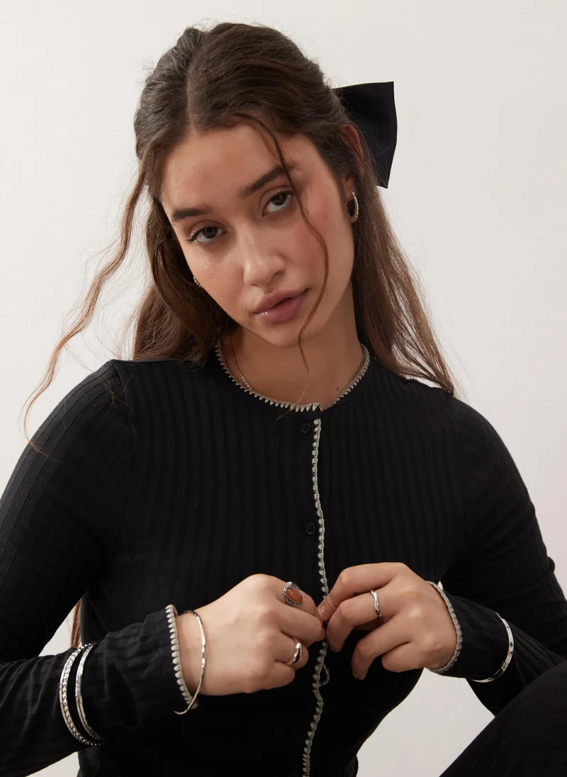 Miss Selfridge Piping Detail Ribbed Cardigan