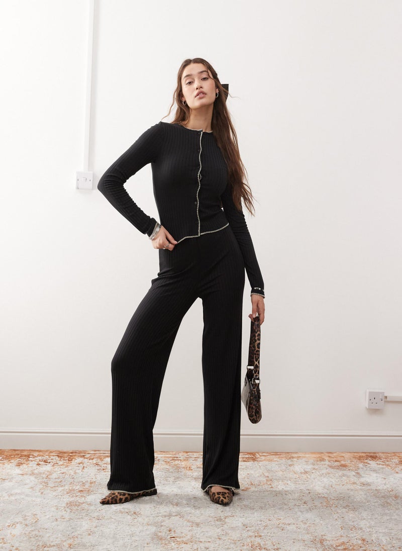 Miss Selfridge Piping Detail Ribbed Cardigan  - Image 1