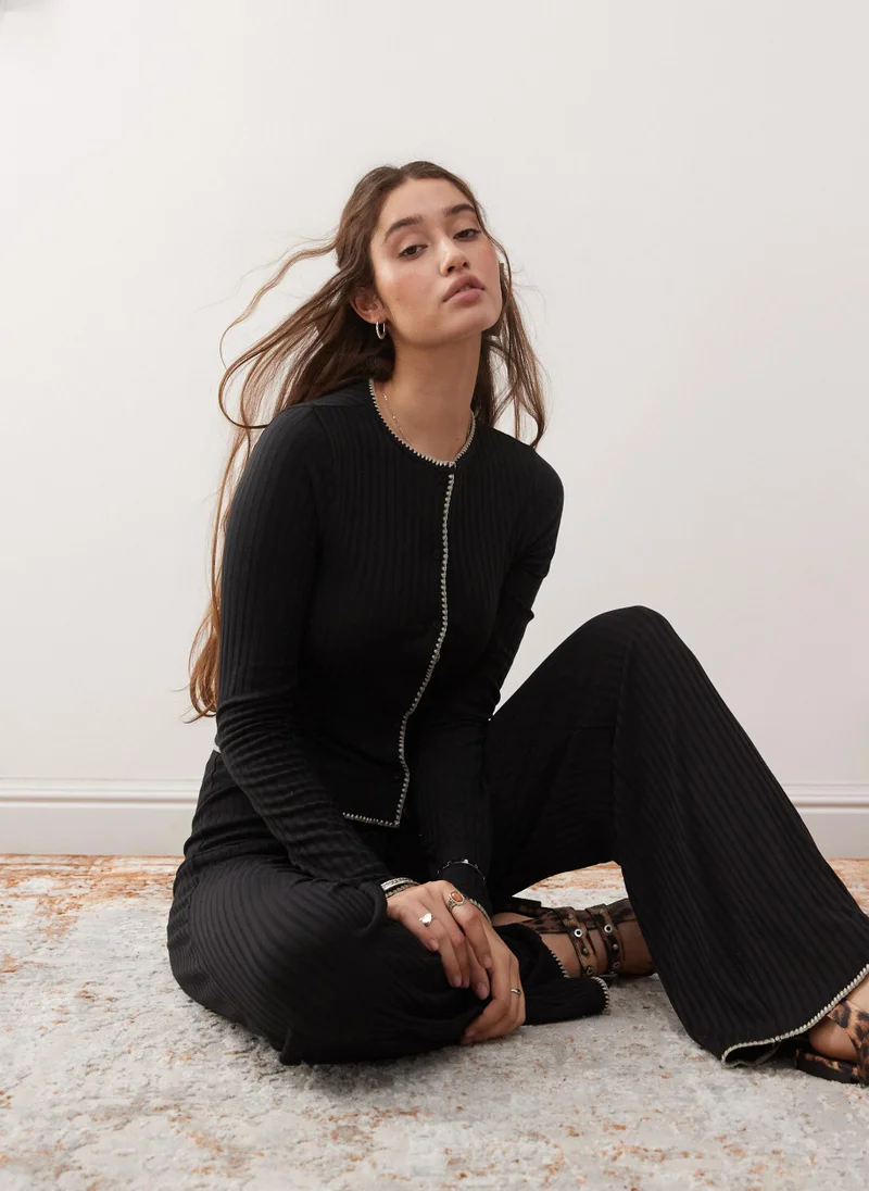 Miss Selfridge Piping Detail Ribbed Cardigan