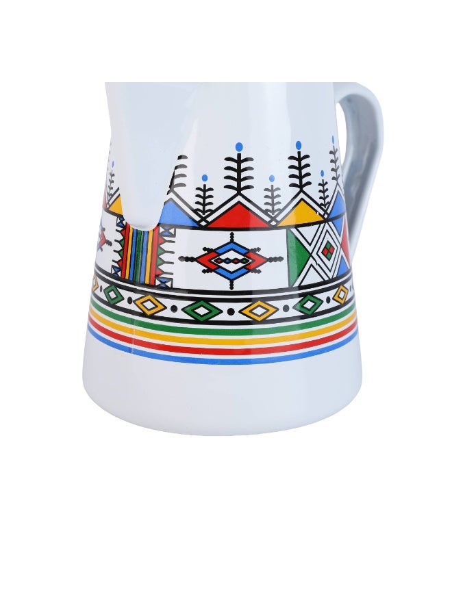 alsaifhome Enamel Jug 1.2 L, Elegant Traditional Pattern, Comfortable Handle, Tight Lid – White Patterned - Image 3