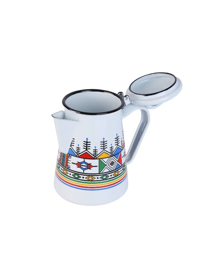 alsaifhome Enamel Jug 1.2 L, Elegant Traditional Pattern, Comfortable Handle, Tight Lid – White Patterned - Image 2