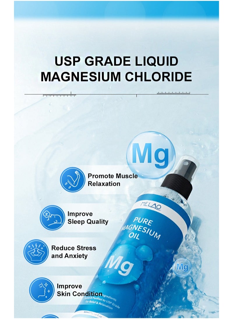 MELAO - 300ml Pure Magnesium Oil Spray，Topical Magnesium in Bottle，Fast Absorption，Unclog Pores，Perfect for Sports，Relaxing & Sleep - Image 1
