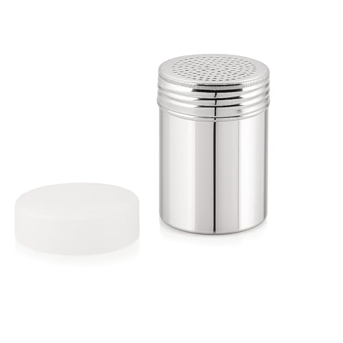 GS Kitchenware Stainless Steel Powder Shaker with Screw-On Cap, 300 ML, Kitchen Dredger for Spices, Sugar, Salt, Flour. - Image 1