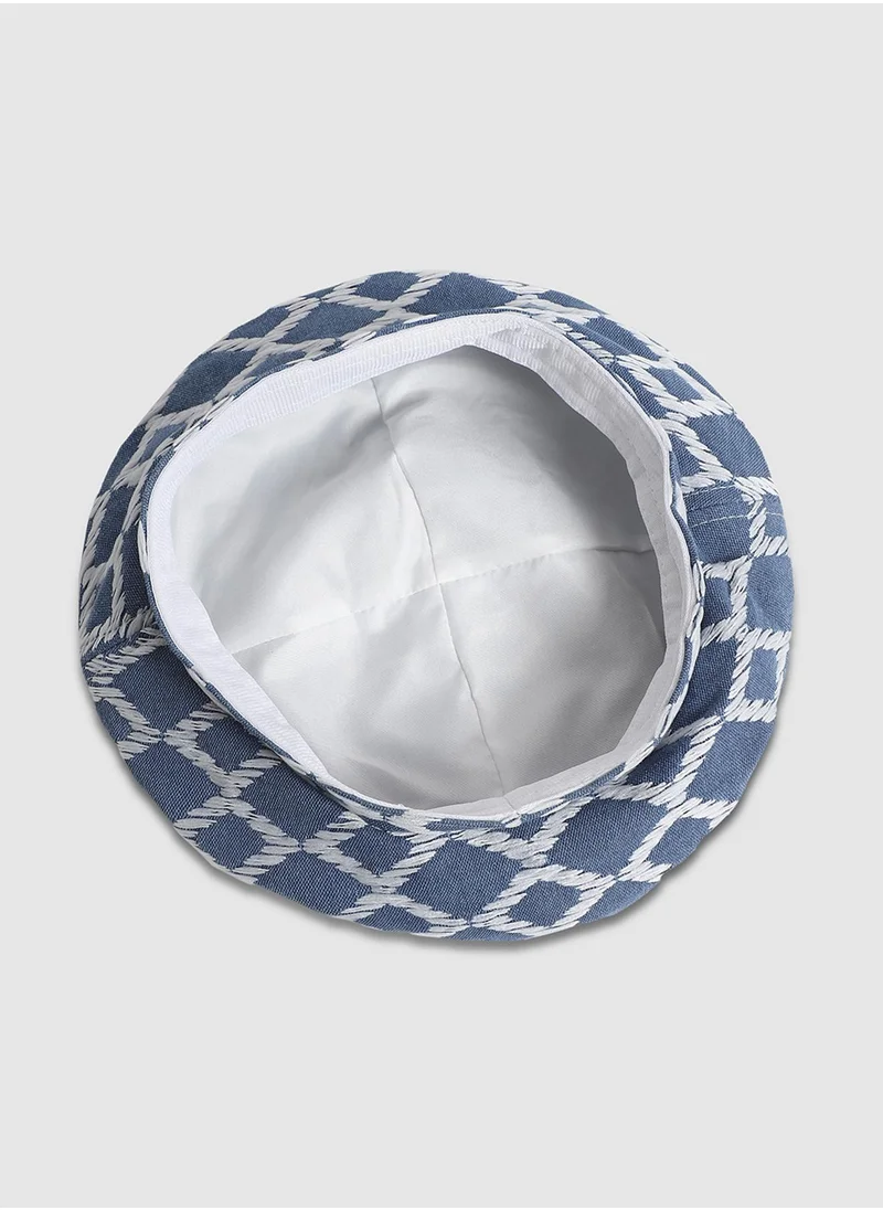 صوص هاوت Rhombus Weave Beret Hat - Blue & White