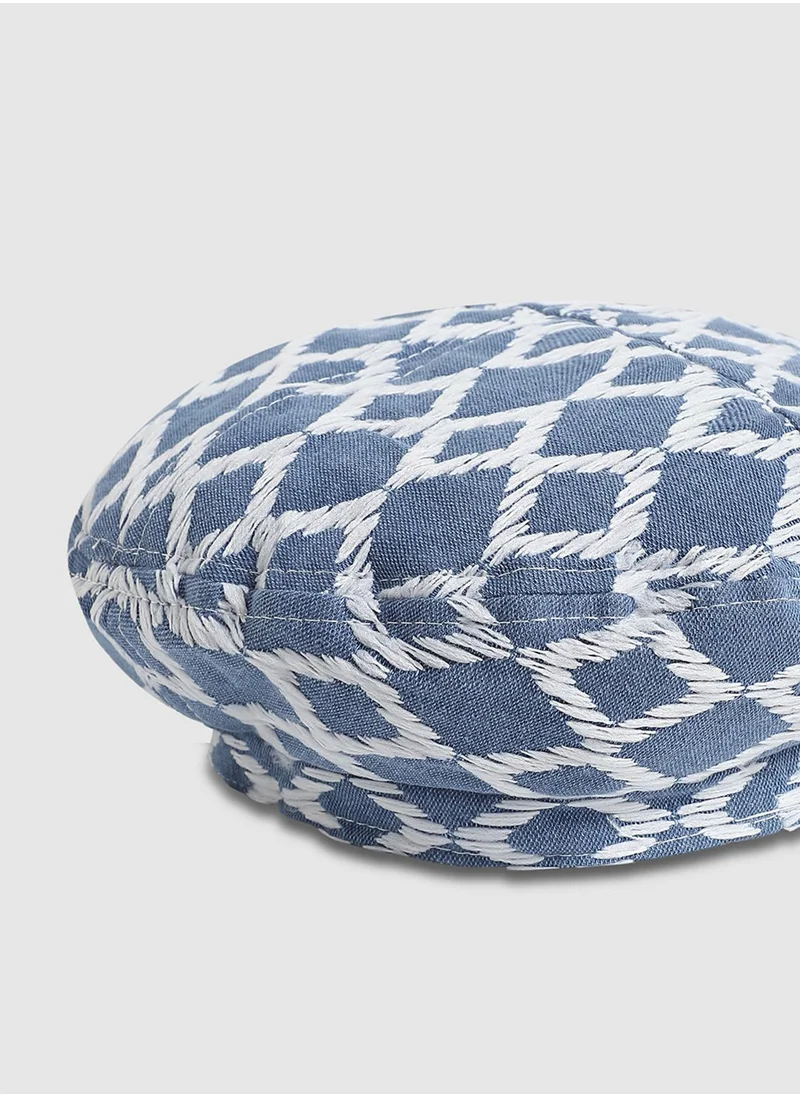 صوص هاوت Rhombus Weave Beret Hat - Blue & White