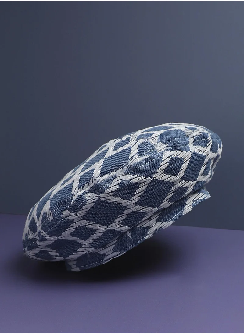 صوص هاوت Rhombus Weave Beret Hat - Blue & White