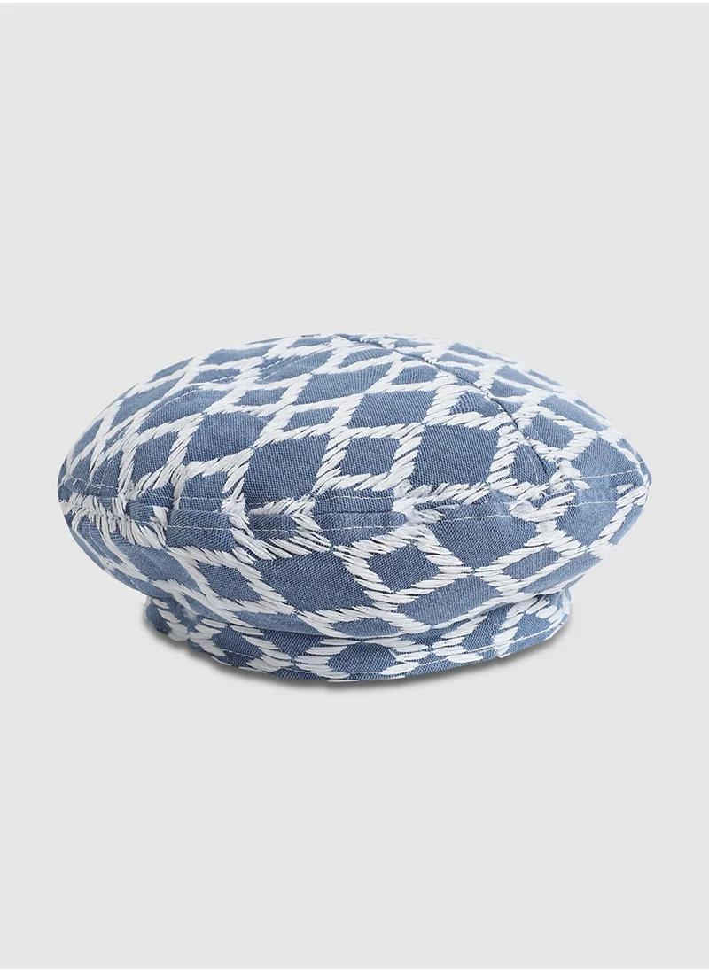 Haute Sauce Rhombus Weave Beret Hat - Blue & White