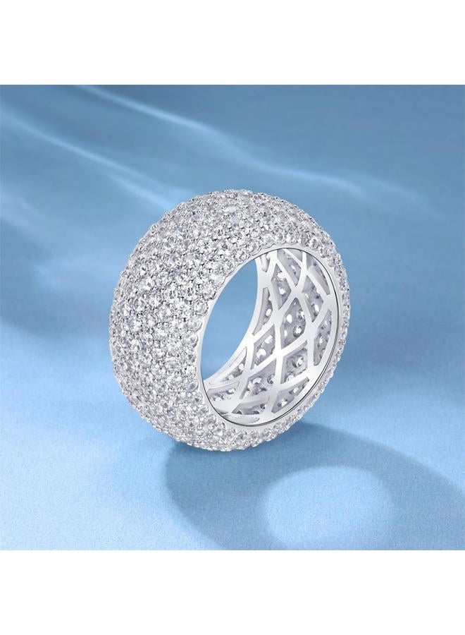 MDFUN 18K White Gold Plated Iced Out Engagement Promise Wedding Eternity Ring for Women Men, Sparkling Cubic Zirconia Rings 12mm Width Size 5 - Image 4
